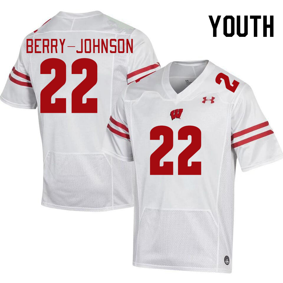 Youth #22 Kyan Berry-Johnson Wisconsin Badgers College Football Jerseys Stitched-White